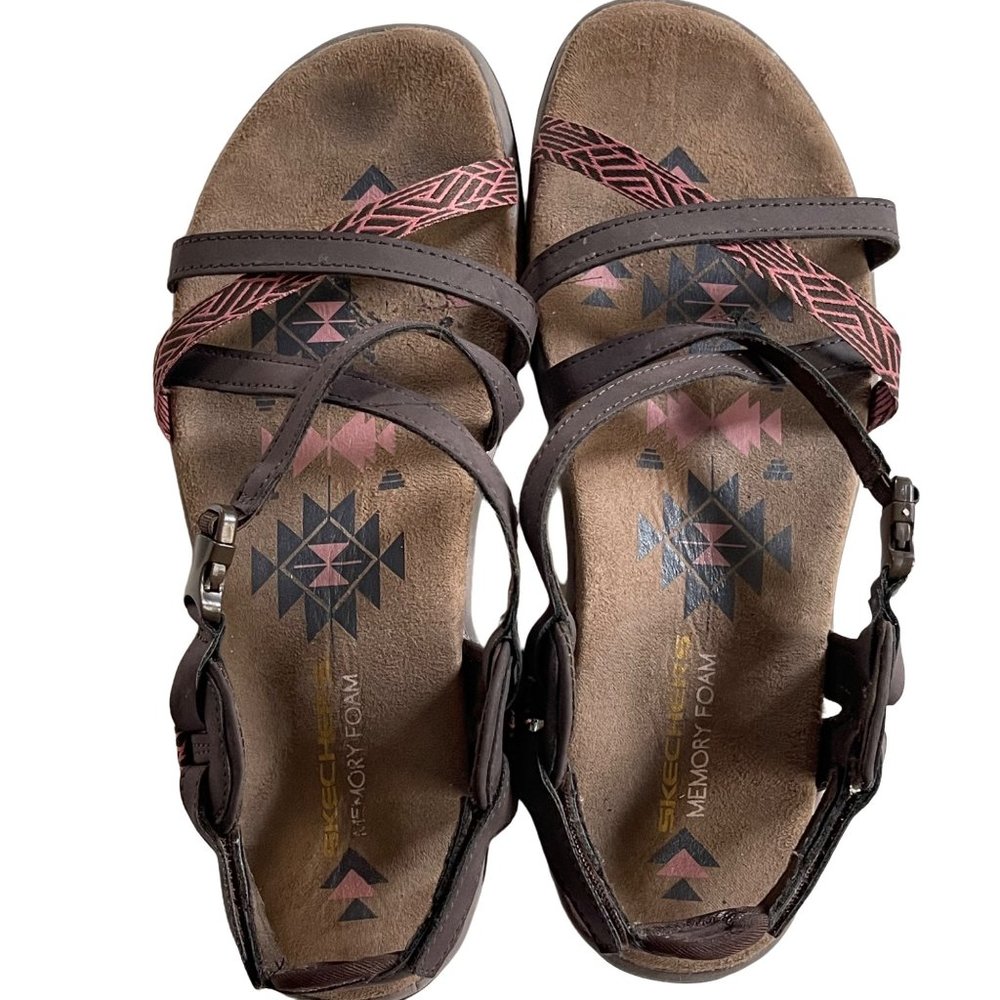 Skechers Reggae Slim Vacay women's approximate sz 10 brown/pink strappy sandals - Picture 4 of 9